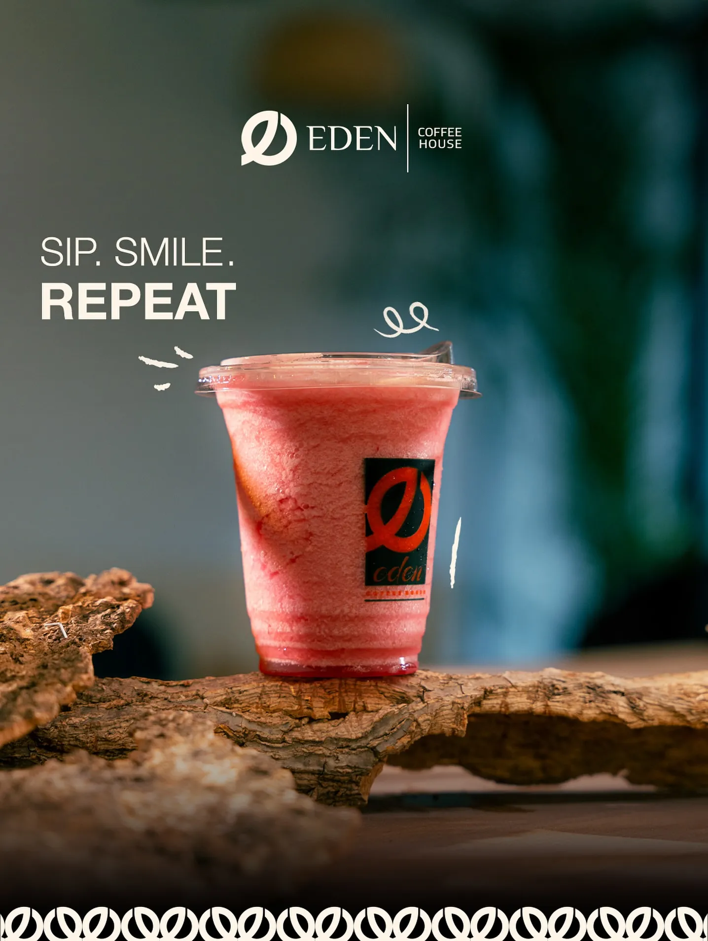 Latte art in a ceramic cup on a wooden table